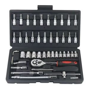 46pcs Car Repair Tool Kit 1/4-Inch Socket Set Ratchet Torque Wrench Combo